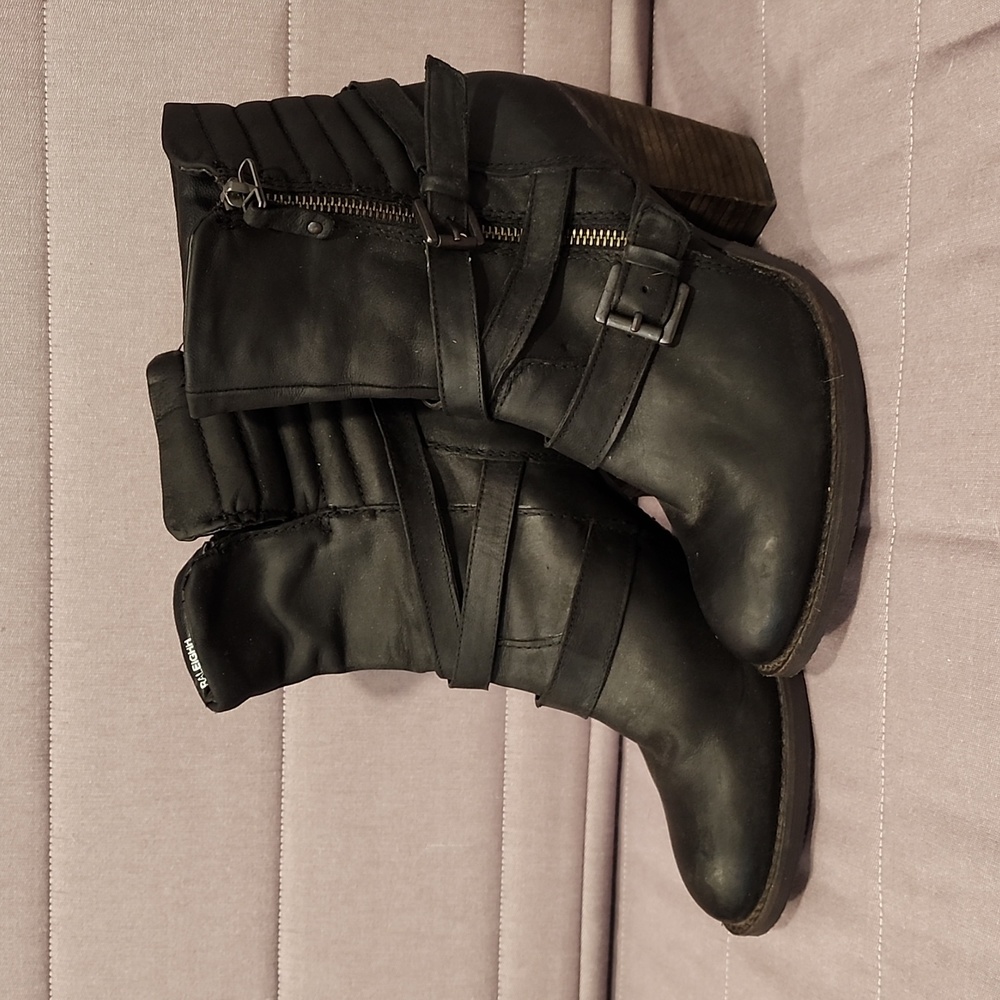 Steve Madden Black Leather Moto Raleigh Heeled Boo